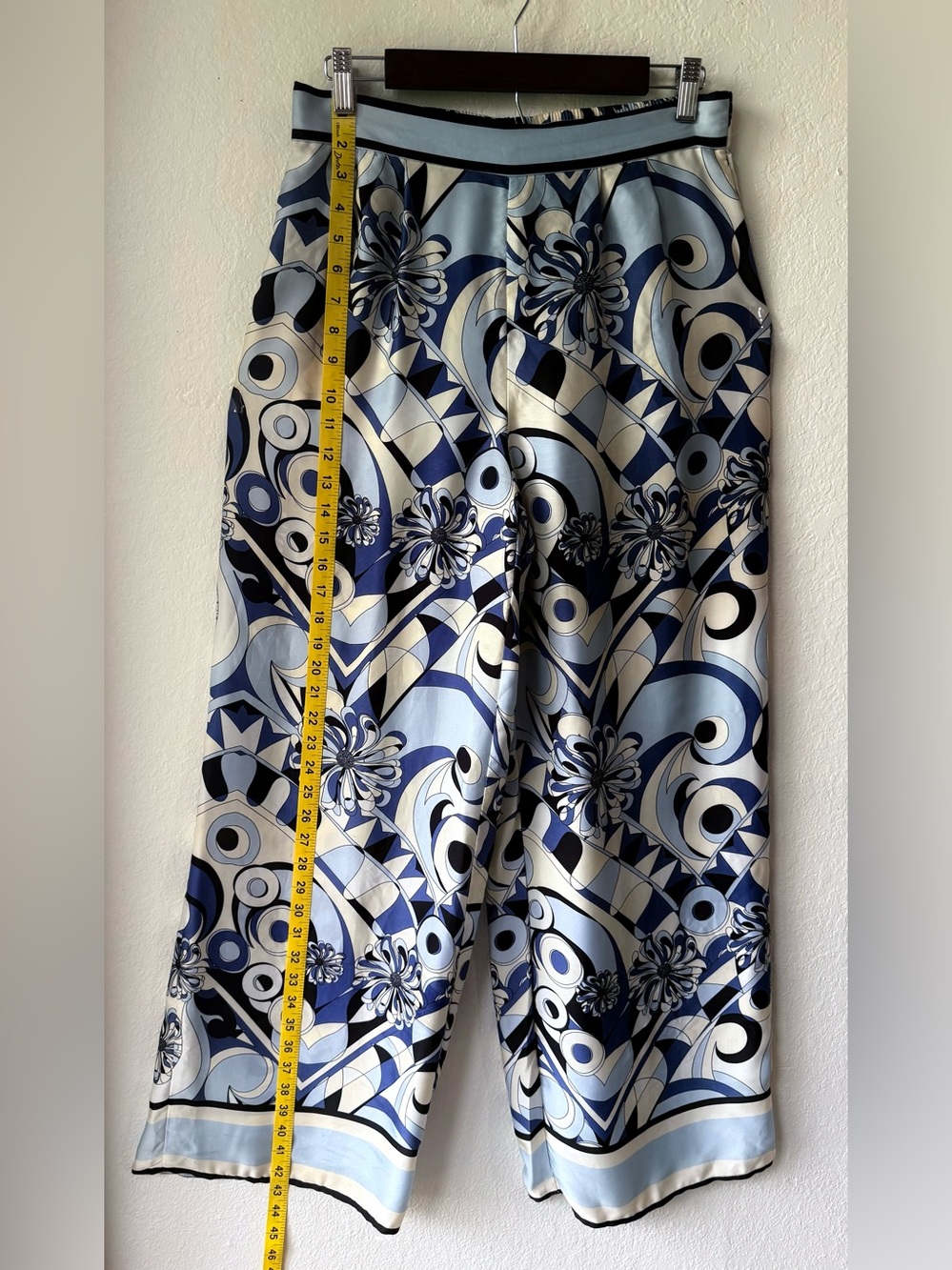 H&M Blue & White Geometric Floral Wide-Leg Pants size 10 - Picture 8 of 12